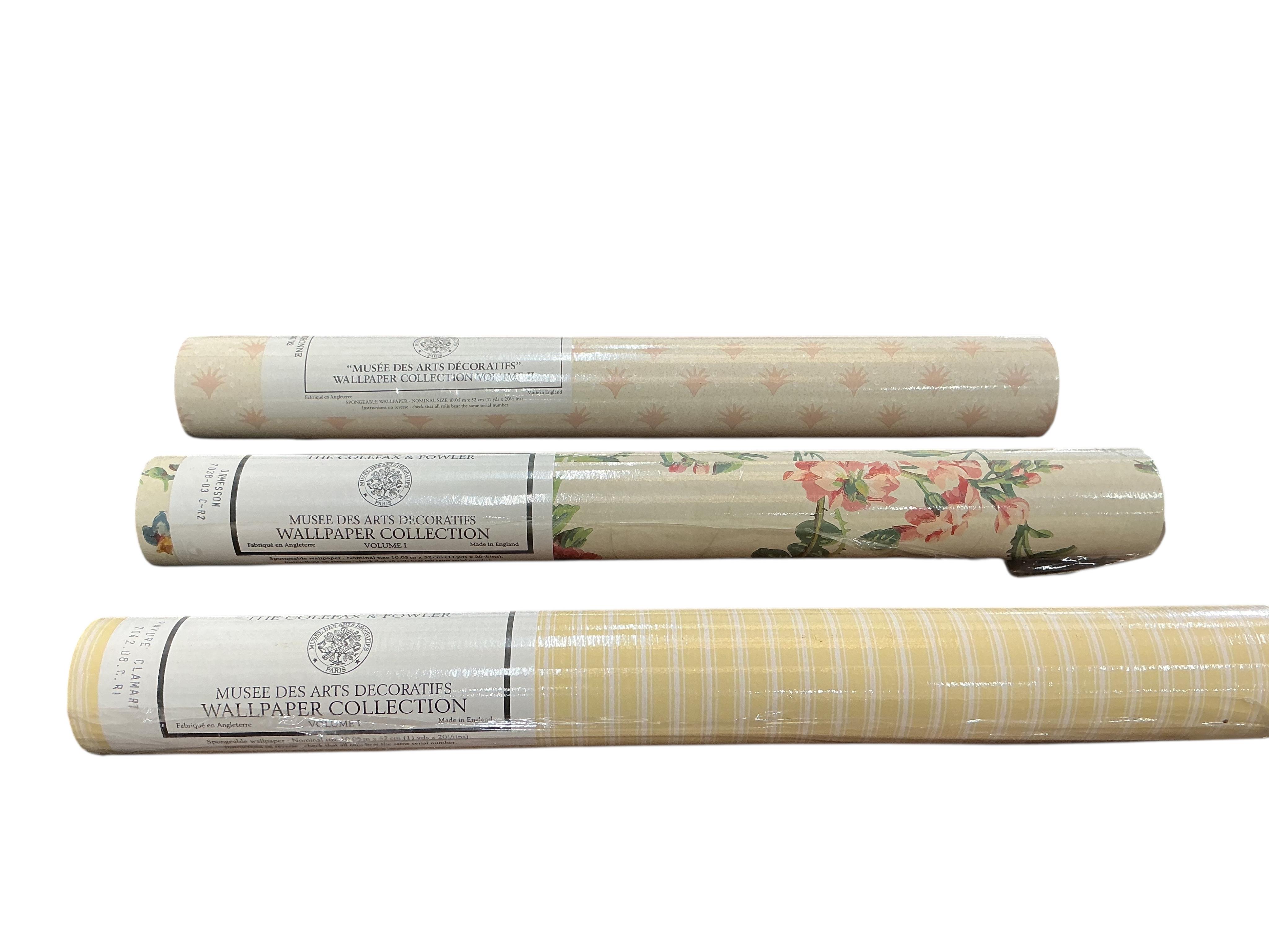 Twelve rolls of Colefax and Fowler wallpaper, mostly cellophane wrapped